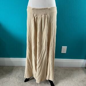 Free People Tan Cotton Lace Inset A-Line Boho Coachella Maxi Skirt Womens Size L